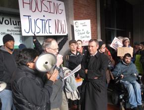 Home defenders speak out following a sit-in at the Multnomah County Sheriff’s office